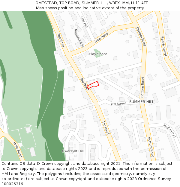 HOMESTEAD, TOP ROAD, SUMMERHILL, WREXHAM, LL11 4TE: Location map and indicative extent of plot