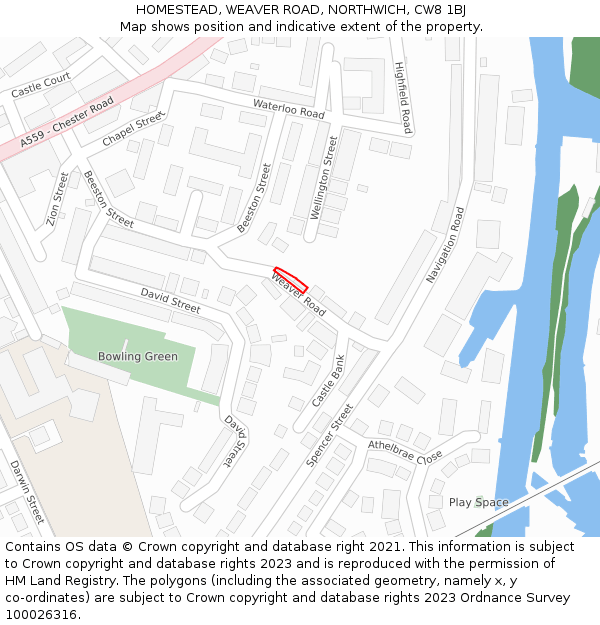 HOMESTEAD, WEAVER ROAD, NORTHWICH, CW8 1BJ: Location map and indicative extent of plot
