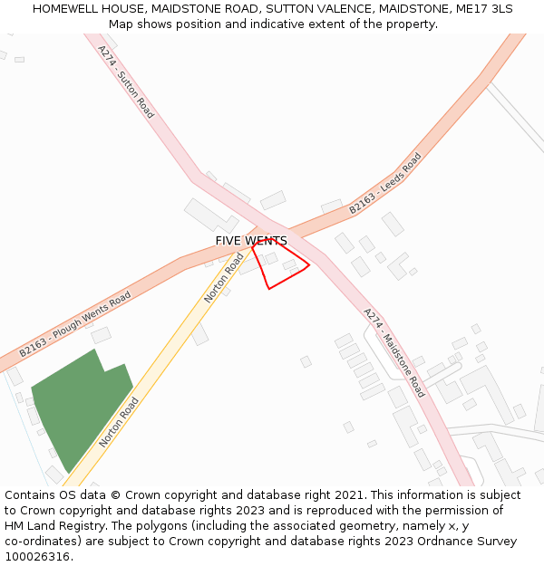 HOMEWELL HOUSE, MAIDSTONE ROAD, SUTTON VALENCE, MAIDSTONE, ME17 3LS: Location map and indicative extent of plot