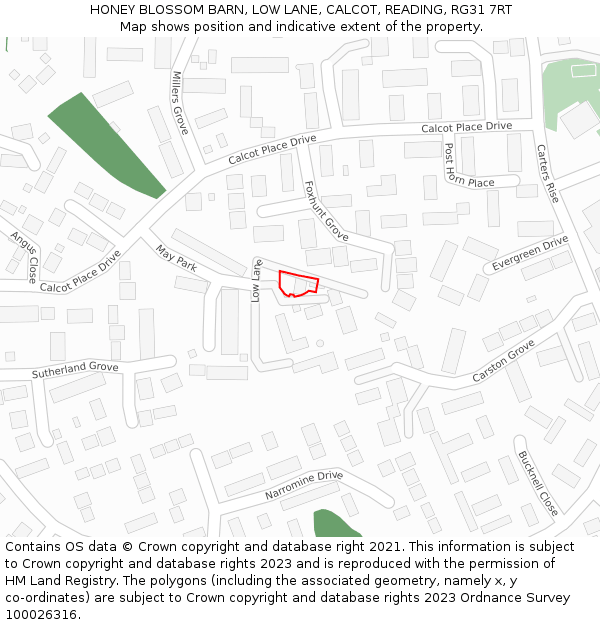 HONEY BLOSSOM BARN, LOW LANE, CALCOT, READING, RG31 7RT: Location map and indicative extent of plot