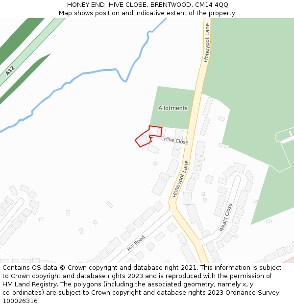 HONEY END, HIVE CLOSE, BRENTWOOD, CM14 4QQ: Location map and indicative extent of plot