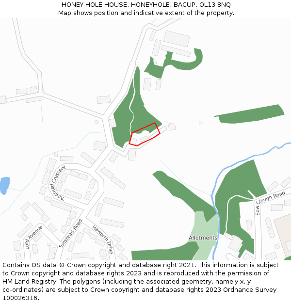 HONEY HOLE HOUSE, HONEYHOLE, BACUP, OL13 8NQ: Location map and indicative extent of plot