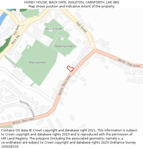 HONEY HOUSE, BACK GATE, INGLETON, CARNFORTH, LA6 3BG: Location map and indicative extent of plot