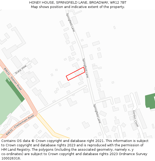 HONEY HOUSE, SPRINGFIELD LANE, BROADWAY, WR12 7BT: Location map and indicative extent of plot