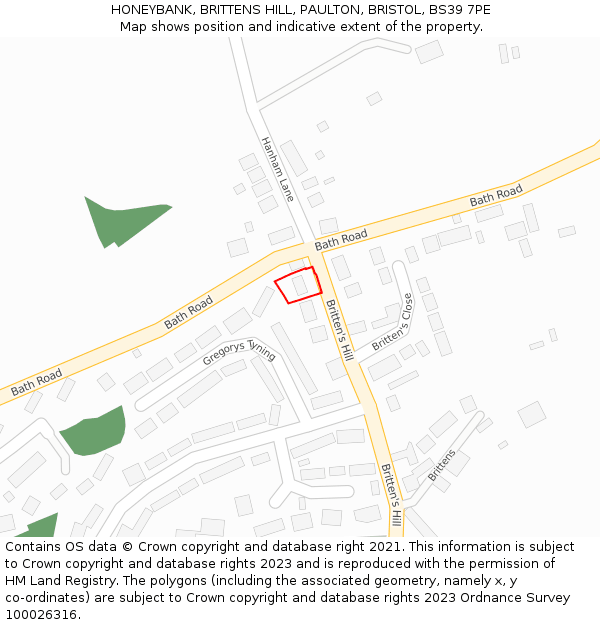 HONEYBANK, BRITTENS HILL, PAULTON, BRISTOL, BS39 7PE: Location map and indicative extent of plot