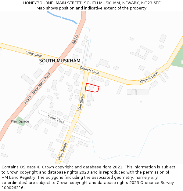 HONEYBOURNE, MAIN STREET, SOUTH MUSKHAM, NEWARK, NG23 6EE: Location map and indicative extent of plot