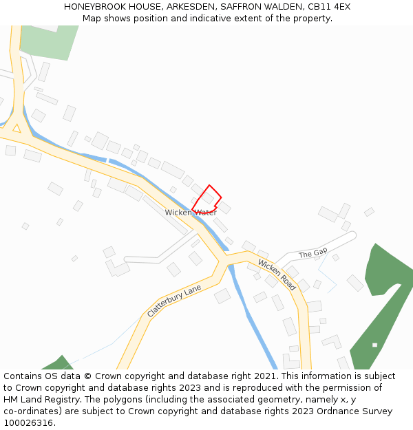 HONEYBROOK HOUSE, ARKESDEN, SAFFRON WALDEN, CB11 4EX: Location map and indicative extent of plot