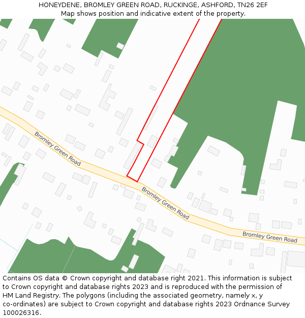 HONEYDENE, BROMLEY GREEN ROAD, RUCKINGE, ASHFORD, TN26 2EF: Location map and indicative extent of plot