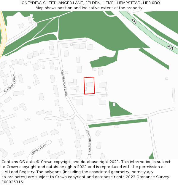HONEYDEW, SHEETHANGER LANE, FELDEN, HEMEL HEMPSTEAD, HP3 0BQ: Location map and indicative extent of plot