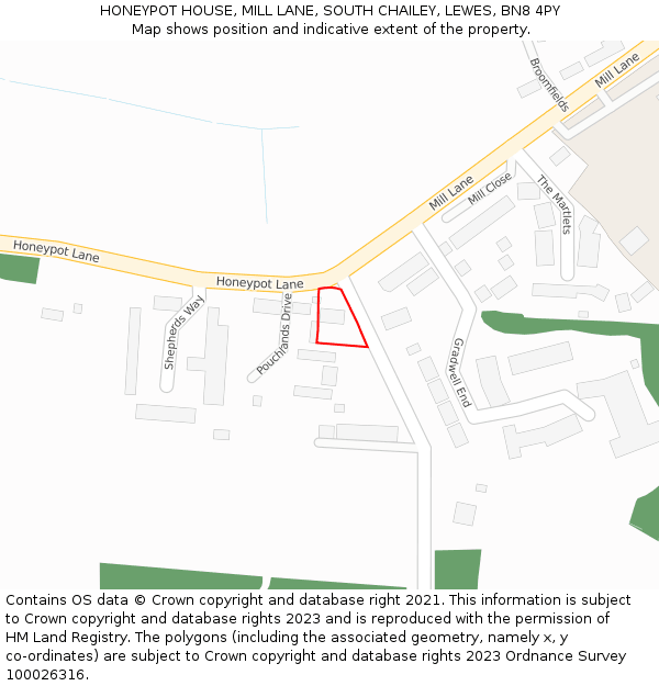 HONEYPOT HOUSE, MILL LANE, SOUTH CHAILEY, LEWES, BN8 4PY: Location map and indicative extent of plot