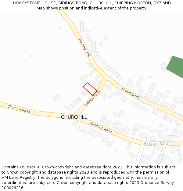 HONEYSTONE HOUSE, SIDINGS ROAD, CHURCHILL, CHIPPING NORTON, OX7 6NB: Location map and indicative extent of plot