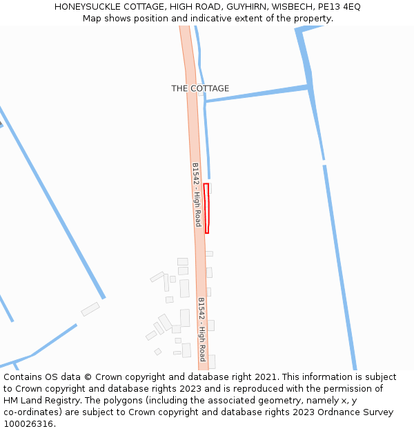 HONEYSUCKLE COTTAGE, HIGH ROAD, GUYHIRN, WISBECH, PE13 4EQ: Location map and indicative extent of plot