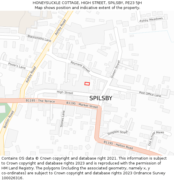 HONEYSUCKLE COTTAGE, HIGH STREET, SPILSBY, PE23 5JH: Location map and indicative extent of plot