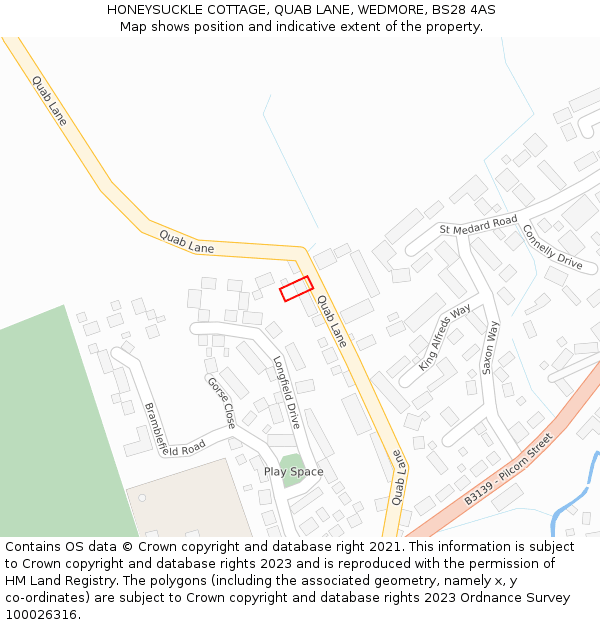 HONEYSUCKLE COTTAGE, QUAB LANE, WEDMORE, BS28 4AS: Location map and indicative extent of plot