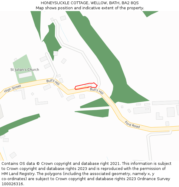 HONEYSUCKLE COTTAGE, WELLOW, BATH, BA2 8QS: Location map and indicative extent of plot