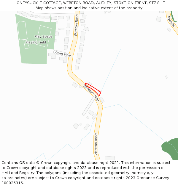 HONEYSUCKLE COTTAGE, WERETON ROAD, AUDLEY, STOKE-ON-TRENT, ST7 8HE: Location map and indicative extent of plot