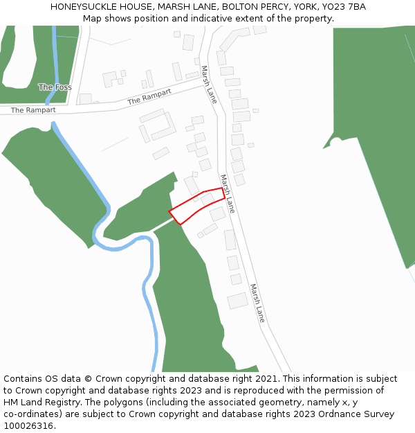 HONEYSUCKLE HOUSE, MARSH LANE, BOLTON PERCY, YORK, YO23 7BA: Location map and indicative extent of plot