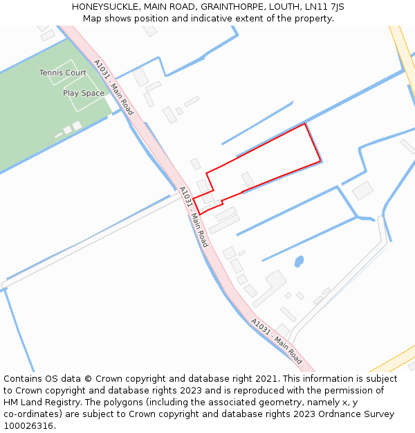 HONEYSUCKLE, MAIN ROAD, GRAINTHORPE, LOUTH, LN11 7JS: Location map and indicative extent of plot