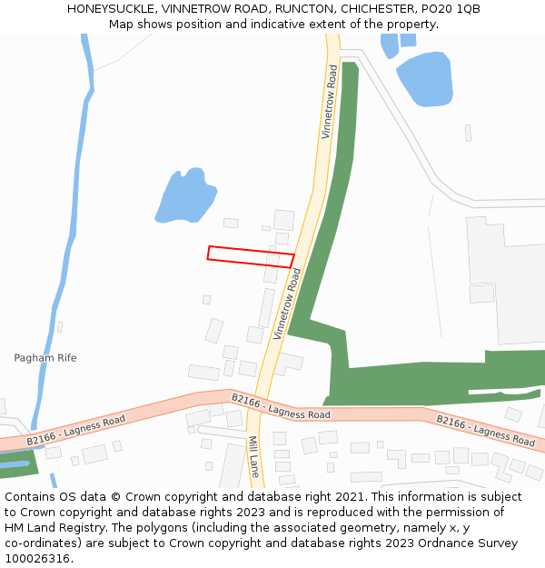 HONEYSUCKLE, VINNETROW ROAD, RUNCTON, CHICHESTER, PO20 1QB: Location map and indicative extent of plot