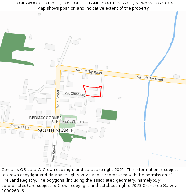 HONEYWOOD COTTAGE, POST OFFICE LANE, SOUTH SCARLE, NEWARK, NG23 7JX: Location map and indicative extent of plot