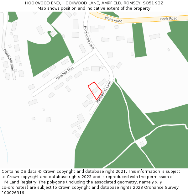 HOOKWOOD END, HOOKWOOD LANE, AMPFIELD, ROMSEY, SO51 9BZ: Location map and indicative extent of plot