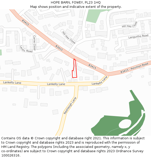 HOPE BARN, FOWEY, PL23 1HQ: Location map and indicative extent of plot