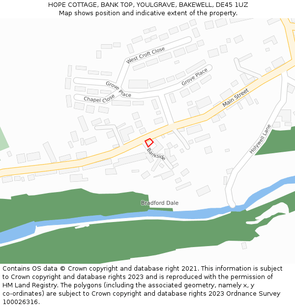 HOPE COTTAGE, BANK TOP, YOULGRAVE, BAKEWELL, DE45 1UZ: Location map and indicative extent of plot