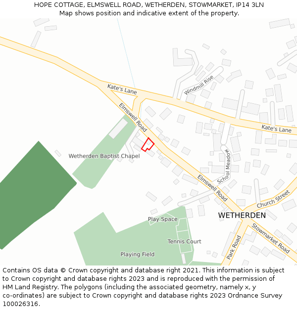 HOPE COTTAGE, ELMSWELL ROAD, WETHERDEN, STOWMARKET, IP14 3LN: Location map and indicative extent of plot