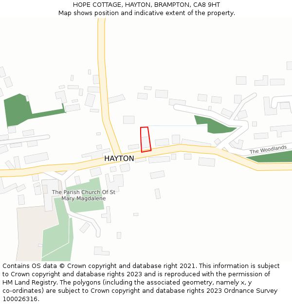 HOPE COTTAGE, HAYTON, BRAMPTON, CA8 9HT: Location map and indicative extent of plot