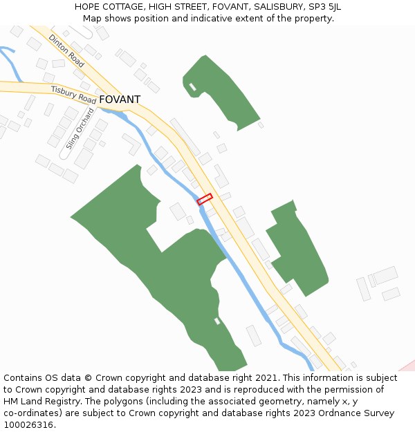 HOPE COTTAGE, HIGH STREET, FOVANT, SALISBURY, SP3 5JL: Location map and indicative extent of plot