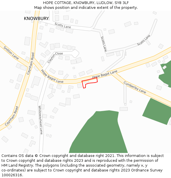 HOPE COTTAGE, KNOWBURY, LUDLOW, SY8 3LF: Location map and indicative extent of plot