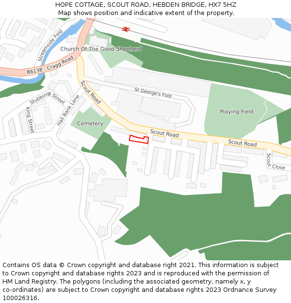 HOPE COTTAGE, SCOUT ROAD, HEBDEN BRIDGE, HX7 5HZ: Location map and indicative extent of plot