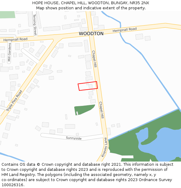 HOPE HOUSE, CHAPEL HILL, WOODTON, BUNGAY, NR35 2NX: Location map and indicative extent of plot