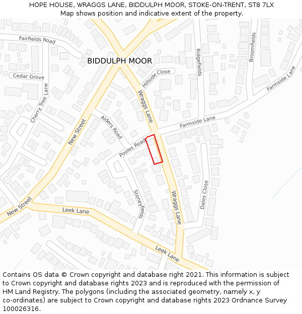 HOPE HOUSE, WRAGGS LANE, BIDDULPH MOOR, STOKE-ON-TRENT, ST8 7LX: Location map and indicative extent of plot