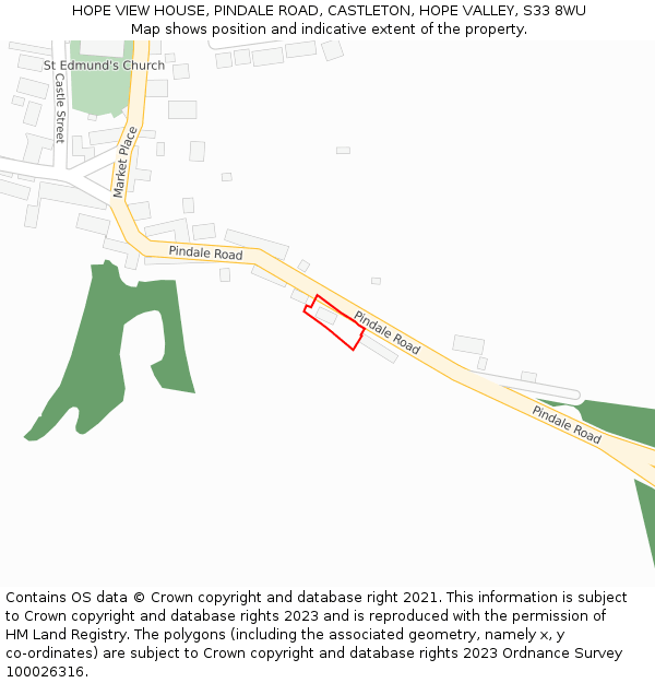 HOPE VIEW HOUSE, PINDALE ROAD, CASTLETON, HOPE VALLEY, S33 8WU: Location map and indicative extent of plot