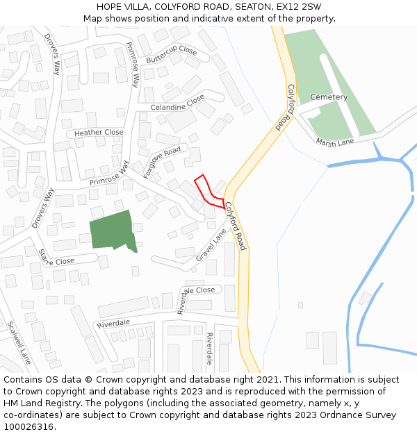 HOPE VILLA, COLYFORD ROAD, SEATON, EX12 2SW: Location map and indicative extent of plot