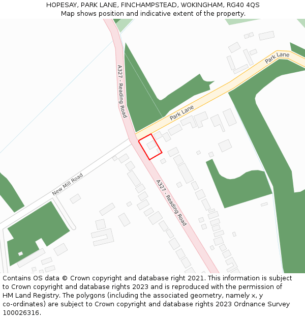 HOPESAY, PARK LANE, FINCHAMPSTEAD, WOKINGHAM, RG40 4QS: Location map and indicative extent of plot