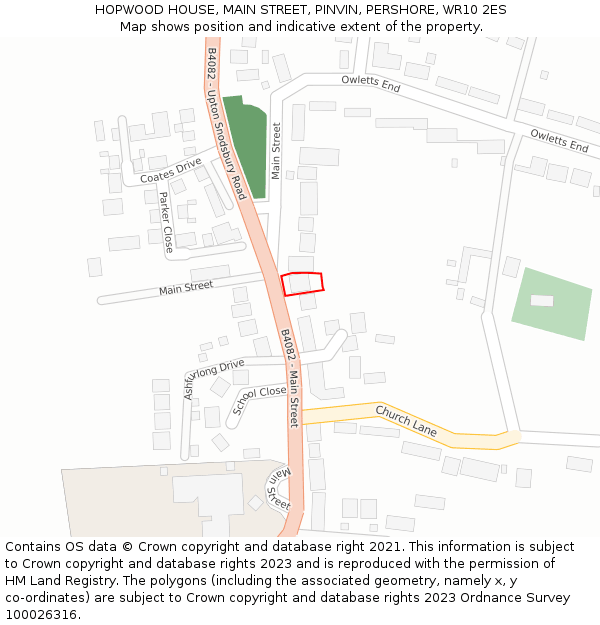 HOPWOOD HOUSE, MAIN STREET, PINVIN, PERSHORE, WR10 2ES: Location map and indicative extent of plot