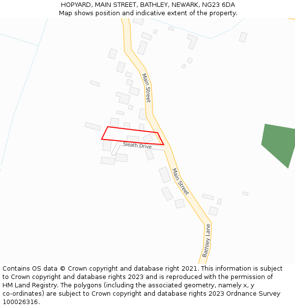 HOPYARD, MAIN STREET, BATHLEY, NEWARK, NG23 6DA: Location map and indicative extent of plot