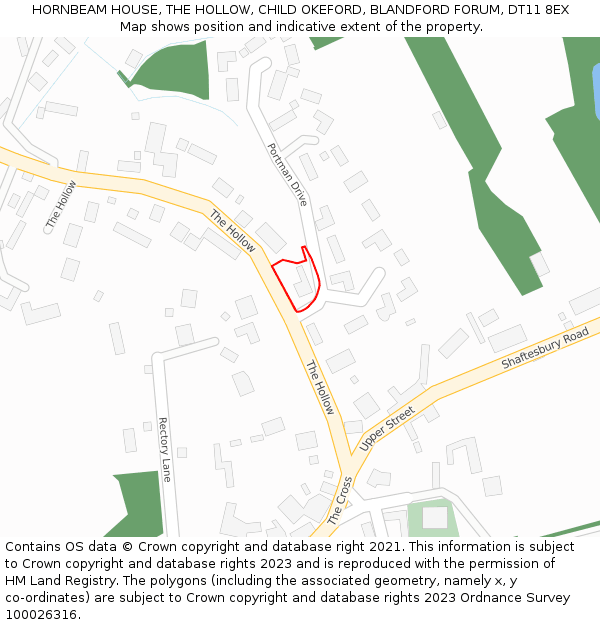 HORNBEAM HOUSE, THE HOLLOW, CHILD OKEFORD, BLANDFORD FORUM, DT11 8EX: Location map and indicative extent of plot