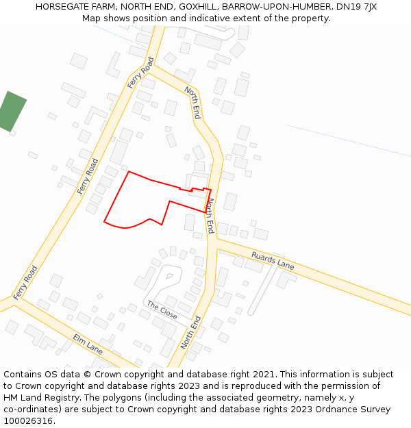 HORSEGATE FARM, NORTH END, GOXHILL, BARROW-UPON-HUMBER, DN19 7JX: Location map and indicative extent of plot