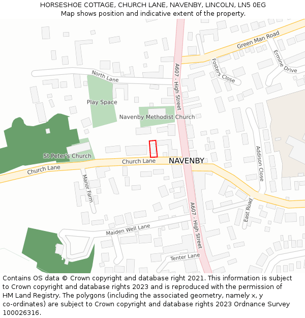 HORSESHOE COTTAGE, CHURCH LANE, NAVENBY, LINCOLN, LN5 0EG: Location map and indicative extent of plot