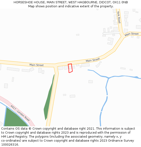 HORSESHOE HOUSE, MAIN STREET, WEST HAGBOURNE, DIDCOT, OX11 0NB: Location map and indicative extent of plot