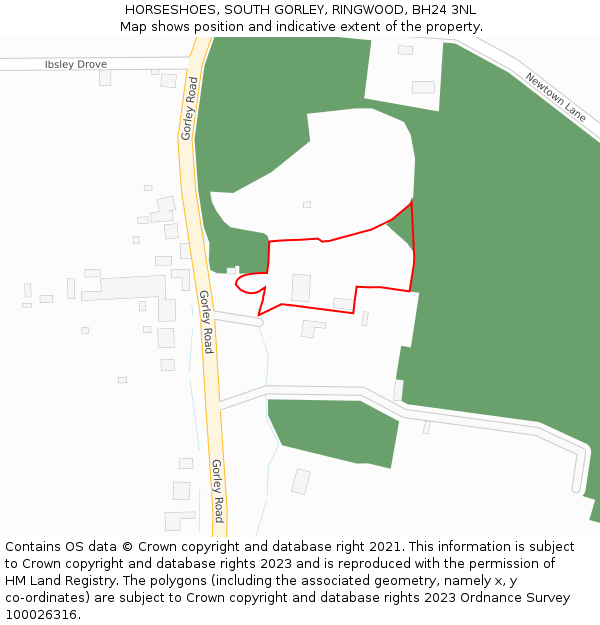 HORSESHOES, SOUTH GORLEY, RINGWOOD, BH24 3NL: Location map and indicative extent of plot