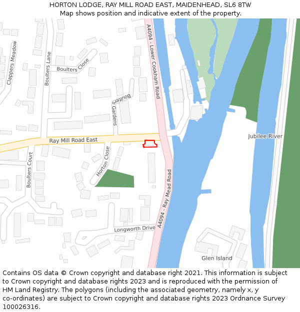 HORTON LODGE, RAY MILL ROAD EAST, MAIDENHEAD, SL6 8TW: Location map and indicative extent of plot