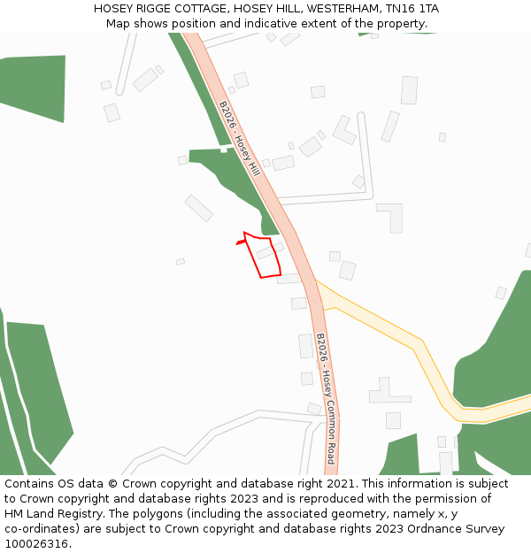 HOSEY RIGGE COTTAGE, HOSEY HILL, WESTERHAM, TN16 1TA: Location map and indicative extent of plot