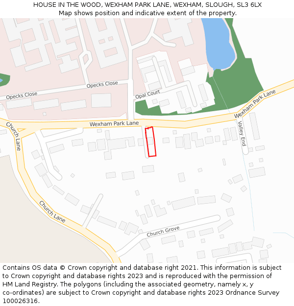 HOUSE IN THE WOOD, WEXHAM PARK LANE, WEXHAM, SLOUGH, SL3 6LX: Location map and indicative extent of plot