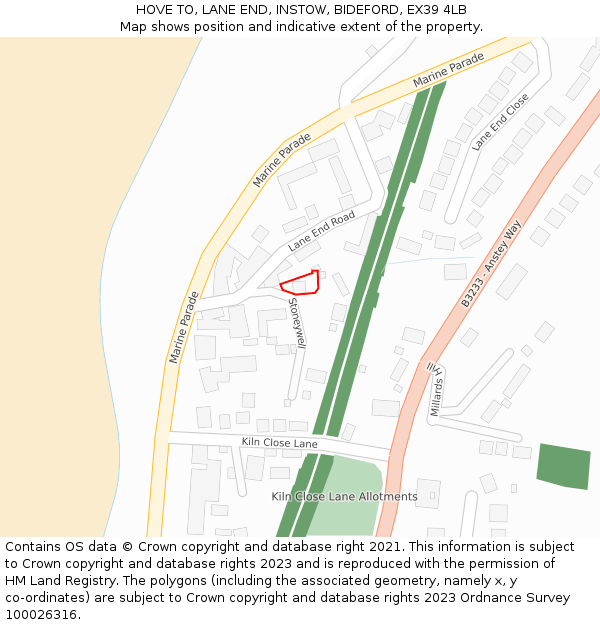 HOVE TO, LANE END, INSTOW, BIDEFORD, EX39 4LB: Location map and indicative extent of plot