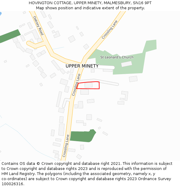 HOVINGTON COTTAGE, UPPER MINETY, MALMESBURY, SN16 9PT: Location map and indicative extent of plot