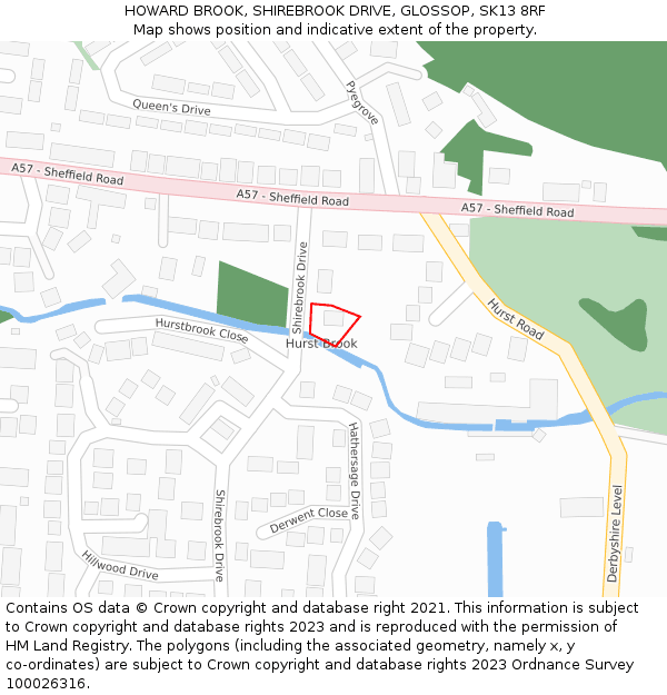 HOWARD BROOK, SHIREBROOK DRIVE, GLOSSOP, SK13 8RF: Location map and indicative extent of plot